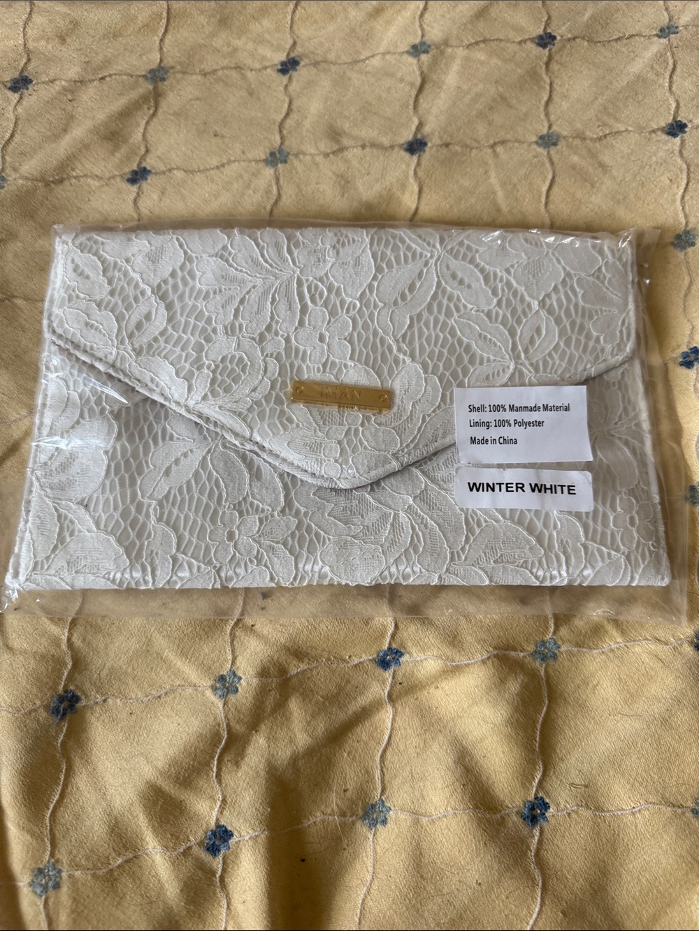 IMAN Winter White Lace Envelope Clutch